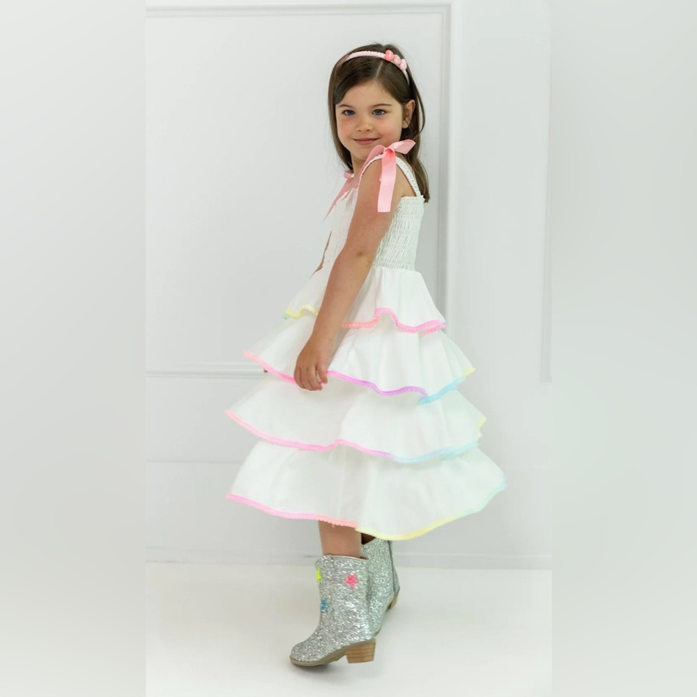 Lola & the boys rainbow tiered white dress